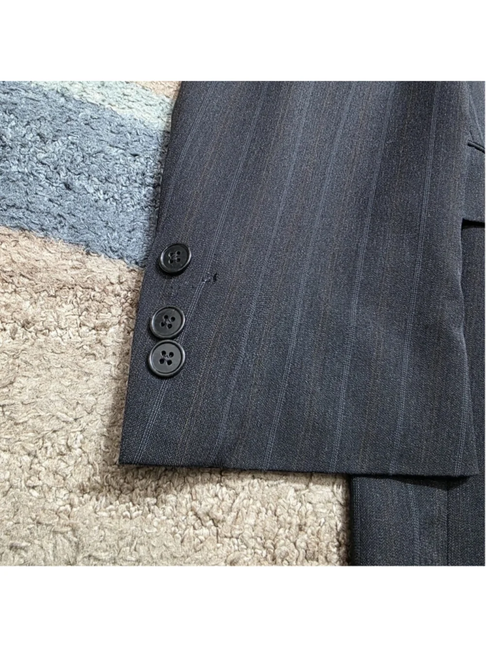 Burberry London Mens 44L Wool Pinstripe Suit Jacket Blazer Black Gray Designer